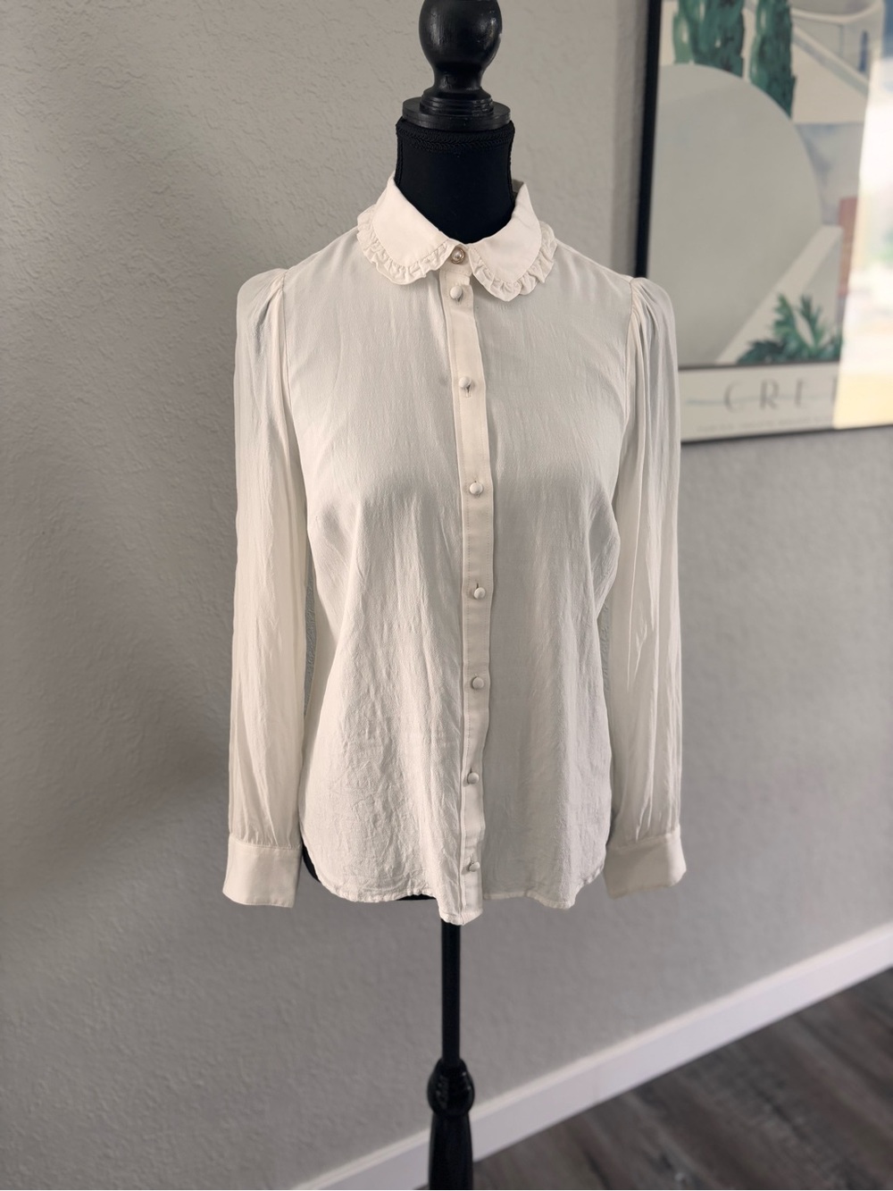 Talbots Classic White Button-Up Blouse with Scalloped Collar